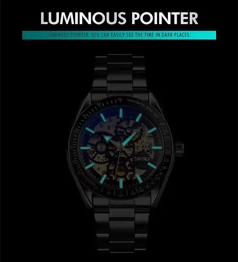 Механічні Наручний годинник скелетон з автопідзаводом Skmei 9194 Black, 9194BK (18396) - фото 5