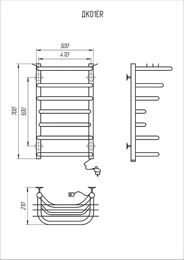 Електрична рушникосушарка Kosser Канна 700x500/7 ЕR рег. ДК01ER, Хром, Праве - фото 5