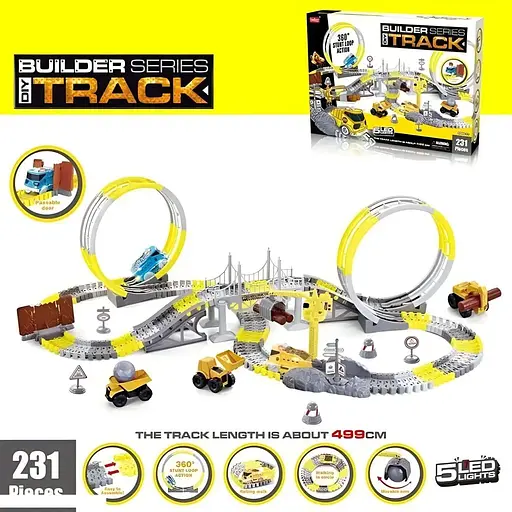 Трек 386 Будівельна техніка 231 деталь, машинка з підсвіткою, декорації, в коробці - фото 2