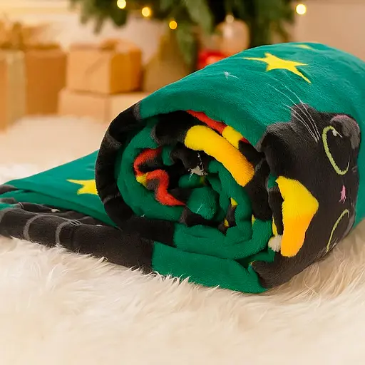 Плед Love You Зірки і котики 150x200 см велсофт зелений з принтом (9119) - фото 2