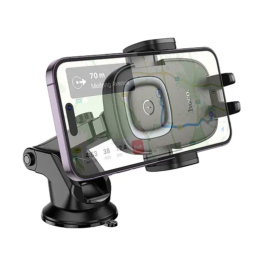 Автотримач з БЗП Hoco HW32 Crown push-type (center console) Black / Metal gray - фото 2