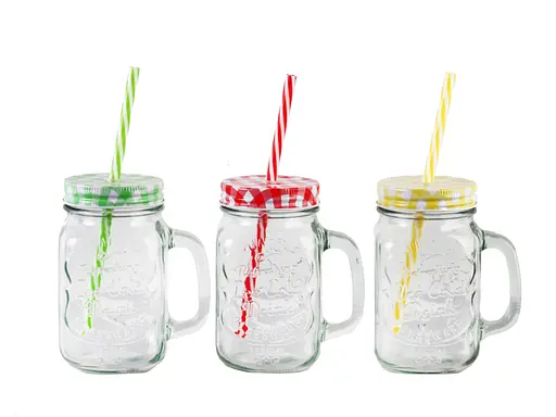 Кружка-банка стекло с крышкой металл 420 мл X3-09