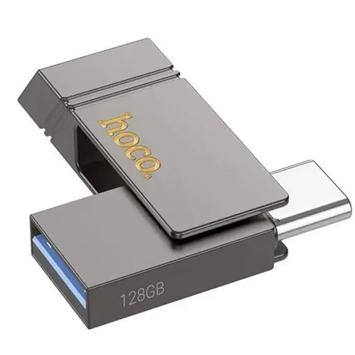 USB флеш накопитель Hoco UD14 128GB 2 в 1 USB 3.2/ Type-C металлический серый - фото 1