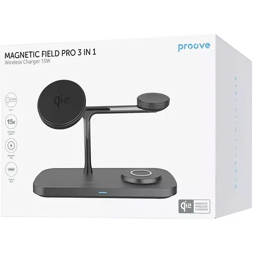 Бездротовий зарядний пристрій Proove Magnetic Field Pro 3in1 Qi2 Black (WSMP15002001) [131671] - фото 4