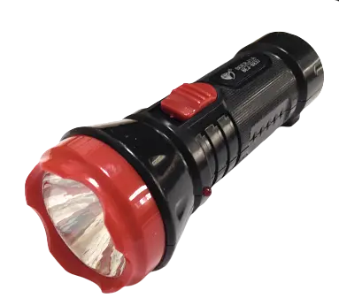 Ручной светодиодный фонарик 3–5 Вт, вилка 220 В + аккумулятор в комплекте, пластиковый, черный с красной кнопкой (BEJ-8837) R - фото 1