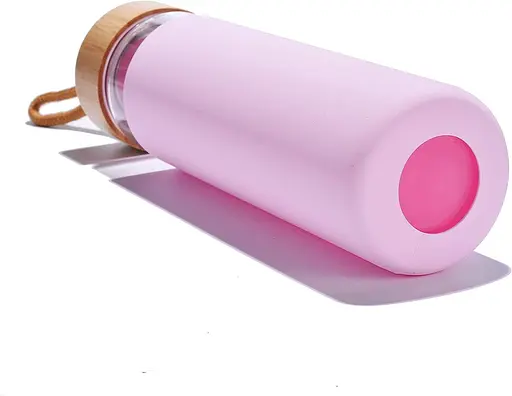 Пляшка скляна OldBro бамбукова кришка із захисним силіконовим чохлом Pink 590 мл - фото 4