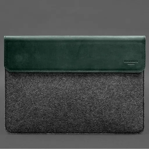Чехол-конверт BlankNote с клапаном кожа+фетр для MacBook 16" Зеленый Crazy Horse - фото 5