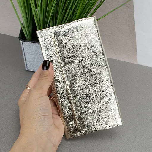 Гаманець жіночий шкіряний Leona на кнопці золотий - фото 7