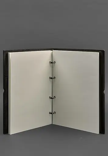 Шкіряний блокнот А4 на кільцях (софт-бук) 9.0 в м'якій обкладинці чорний глянець - фото 4