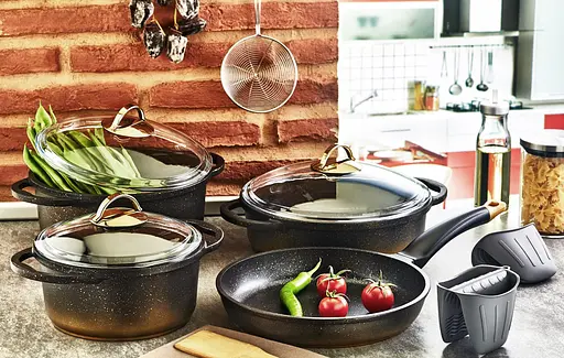 Набір каструль O.M.S. Collection 3048 з гранітно-мармуровим покриттям Чорний (Туреччина) - фото 5