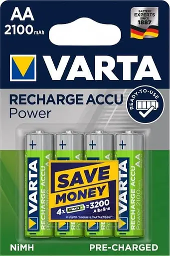 Аккумулятор VARTA RECHARGEABLE ACCU AA 2100mAh BLI 4 NI-MH (READY 2 USE) - фото 1