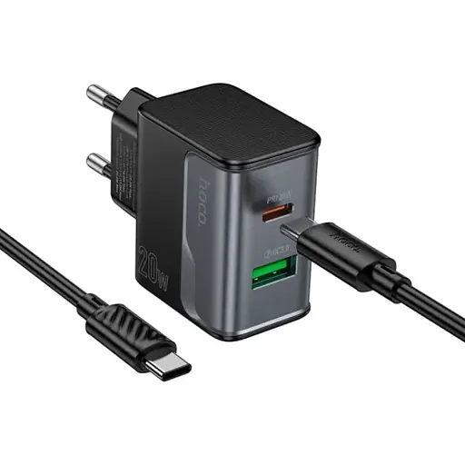 Мережевий зарядний пристрій Hoco CS71A Star Speed PD20W+QC3.0 charger set(Type-C to Type-C)(EU) Чорний - фото 1