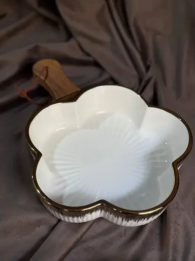 Керамическая тарелка с ручкой в форме листа для десертов фруктов Белый с золотым - фото 2