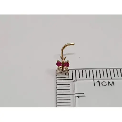 Золота сережка-пірсинг Dear в ніс Dear з фіанітами. 1041.1 Червоний/Білий - фото 3