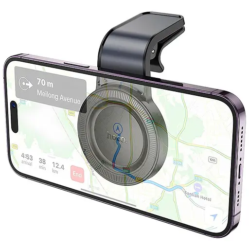 Автотримач Hoco H59 Show ring magnetic (L air outlet) Black / Metal gray - фото 5