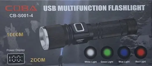 Ліхтар ручний акумуляторний Coba CB-S001-4 4 світла червоний білий синій з індикатором заряду з ремінцем Чорний - фото 3