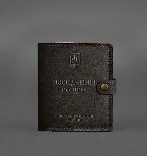 Кожаная обложка-портмоне для удостоверения офицера 11.0 темно-коричневая - фото 1