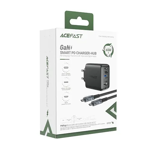 Мережевий зарядний пристрій з кабелем Acefast A17 65W GaN multi-function HUB 4K HDMI USB-A чорний - фото 2