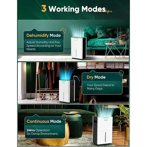 Осушитель воздуха HumiZap 2000 кв. Ft для дома - 12 л/день со сливным шлангом - фото 6