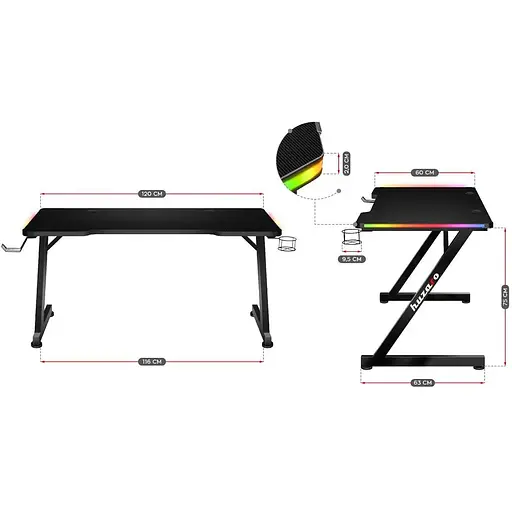 Компьютерный стол Huzaro Hero 2.5 RGB black - фото 4