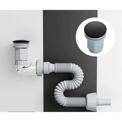 Сифон меблевий VBI з чорним клапаном VBI-059101BL, Чорний матовий - фото 1