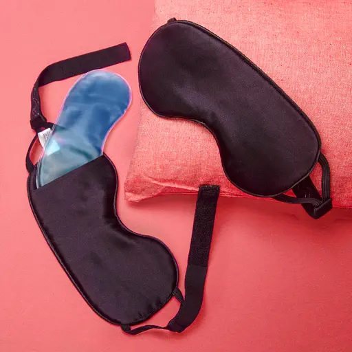 Маска для сну шовк «Чумацький Шлях» з нековзкою резинкою і охолоджуючим гелевим вкладишем в Подарунковій упаковці Чорна (1094-02) - фото 11