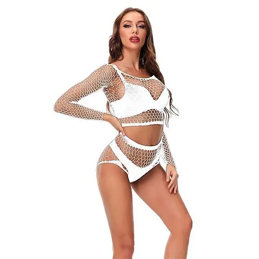 Комплект еротичний сітчастий топ та трусики S/M Білий K0545-3 - фото 5