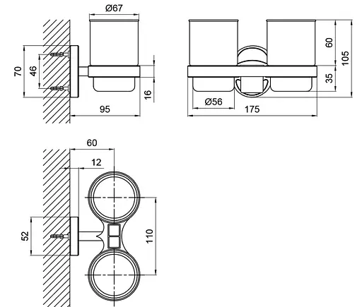 Стакан двойной Lidz (CRG)-114.04.02 с держателем зубных щеток - фото 4