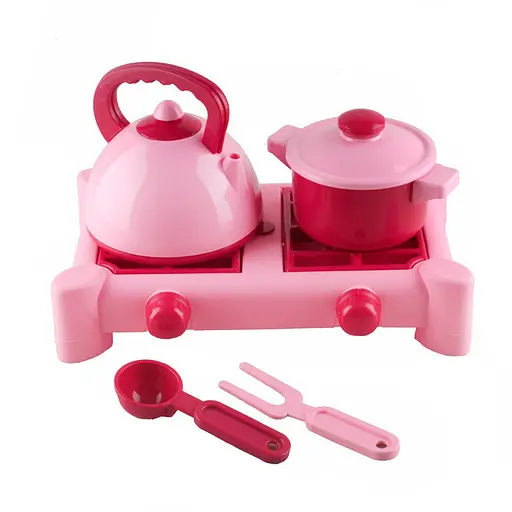 Дитячий ігровий набір посуду з газовою плитою ЮНІКА 70408(Pink) 6 предметів, рожевий - фото 1