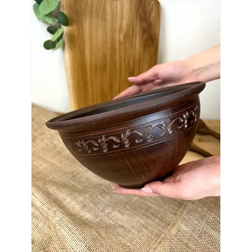 Макітра 2.5 літра керамічна (глиняна) різьблений декор - фото 3