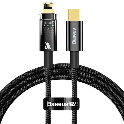 Дата кабель Baseus Explorer Auto Power-Off Fast Charging Type-C to Lightning 20W (1m) (CATS000001) Black