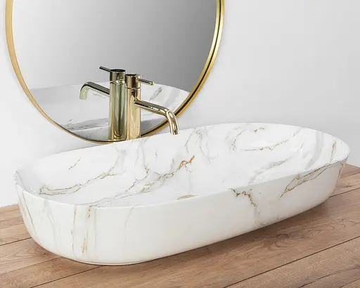 Умивальник Rea Cleo 81 накладний білий/мармур REA-U8404, Мармур - фото 3