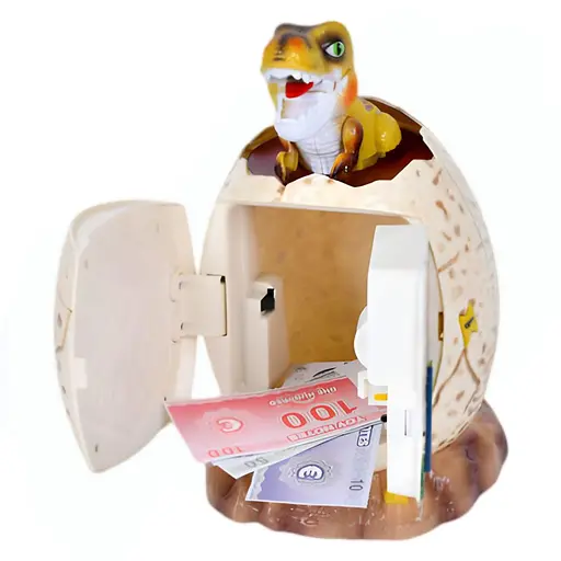 Копилка-сейф детская MK 5414 в форме яйца динозавра с кодом светом и музыкой 26 см с желтым динозавром - фото 2