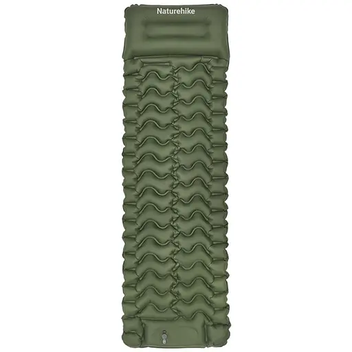 Матрас туристический одноместный надувной Naturehike CNK2550WS019, 200х60х6.5 см, зеленый со встроенной помпой для надува