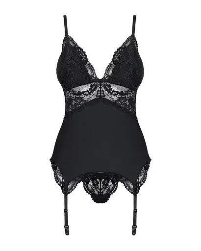 Сатиновый кружевной корсет Obsessive Obsessive 810-COR-1 babydoll & thong S/M - фото 5