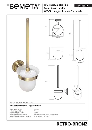 Туалетный ершик Bemeta Retro с подвесным держателем 144113017, Белый - фото 2
