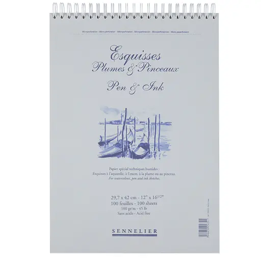 Блокнот на спирали для эскизов ручкой и чернилами Sennelier, 100 листов, 100 г/м, 29,7x42 см