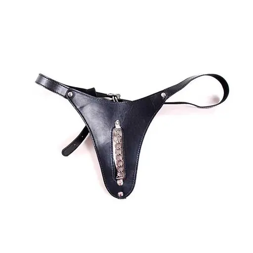Стрінги Жіночі BDSM з прорізом та декоративним ланцюжком S/M/L Чорний K000443 - фото 2