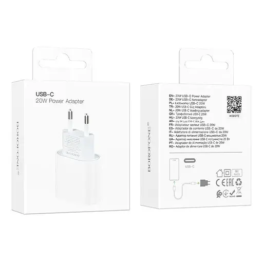 Адаптер сетевой BOROFONE Original single port PD charger BA100A 1Type-C, 20W, PD/QC| - фото 2