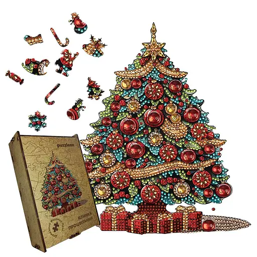 Пазл деревяний Ялинка Благополуччя, А5, 35 елементів, Дерев’яна коробка