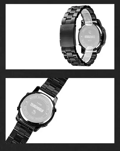 Чоловічий наручний годинник Skmei 1898 (Чорний з білим табло) - фото 9