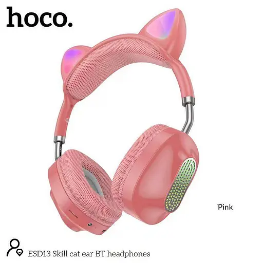 Навушники Hoco Skill cat ear BT headphones ESD13 з вушками рожеві - фото 7