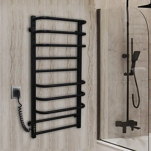 Электрический полотенцесушитель Kosser Нелио 1000x500/10 ЕL тайм. Нержавеющая сталь (черный) ДН02EL, Черный матовый, Левое - фото 4