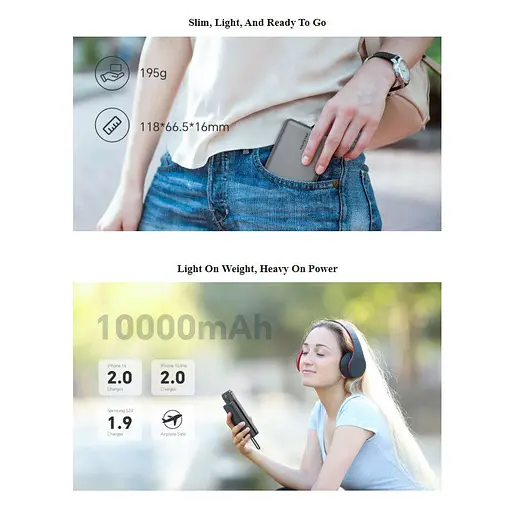 Повербанк Powerbank Marstek P-269-D 10000 mAh Grey QC PD 22.5W - фото 6