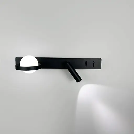 Ліве чорне бра на 2 вимикачі з білим плафоном та спотом 40 см Line F Арт. B98/2 L BK (лівий) - фото 4