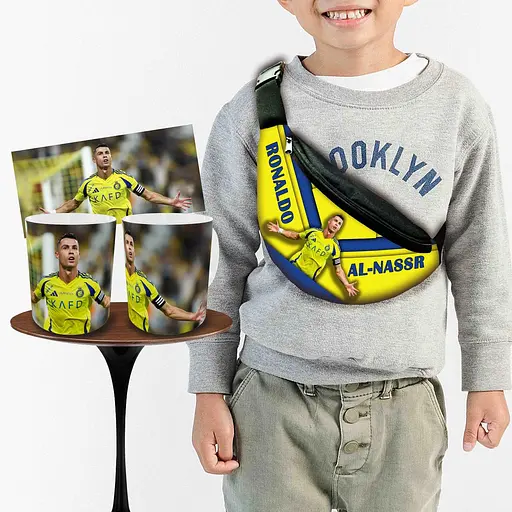 Набор: детская сумка-бананка+кружка Криштиану Роналду 32х15см,бананка для мальчика через плечо (00908)