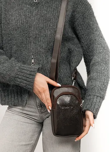 Женская кожаная сумка Sambag Modena для телефона коричневая 19 х 11 х 3 см (96199170) - фото 2