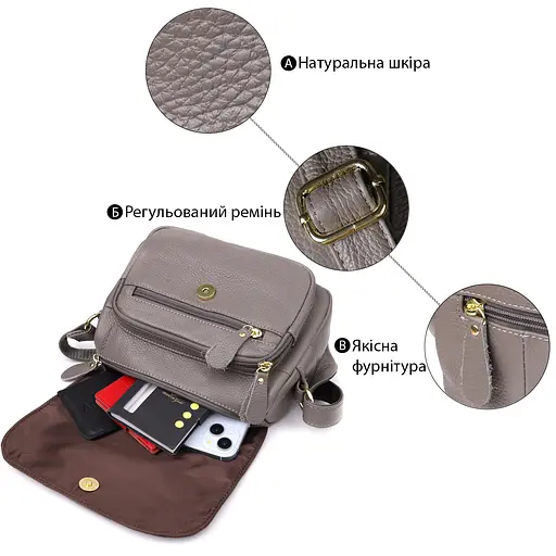 Сумка Vintage из натуральной кожи для женщин 23.5х17х10 см sum0027570 - фото 4