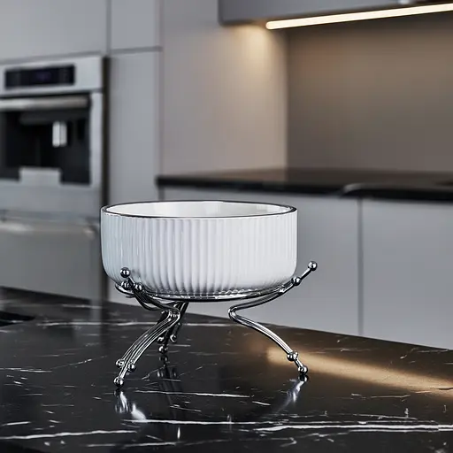 Салатник порцеляновий на металевій підставці Ø16 (см) тарілка для салату салатниця Срібло Yiwu LB-1568S