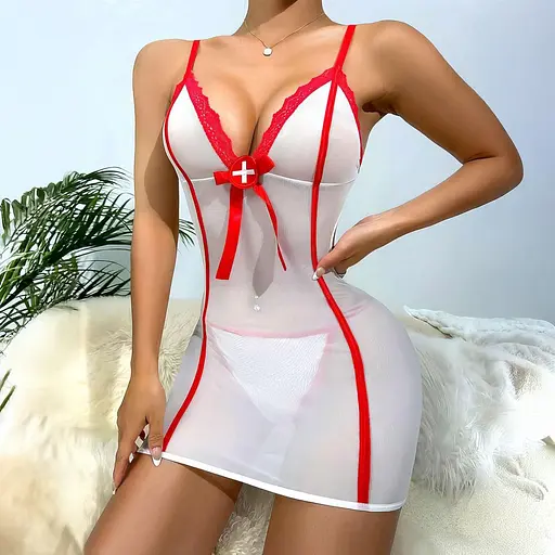 Сексуальний костюм медсестрички прозорий білий S/M рольовий образ для дорослих - фото 4